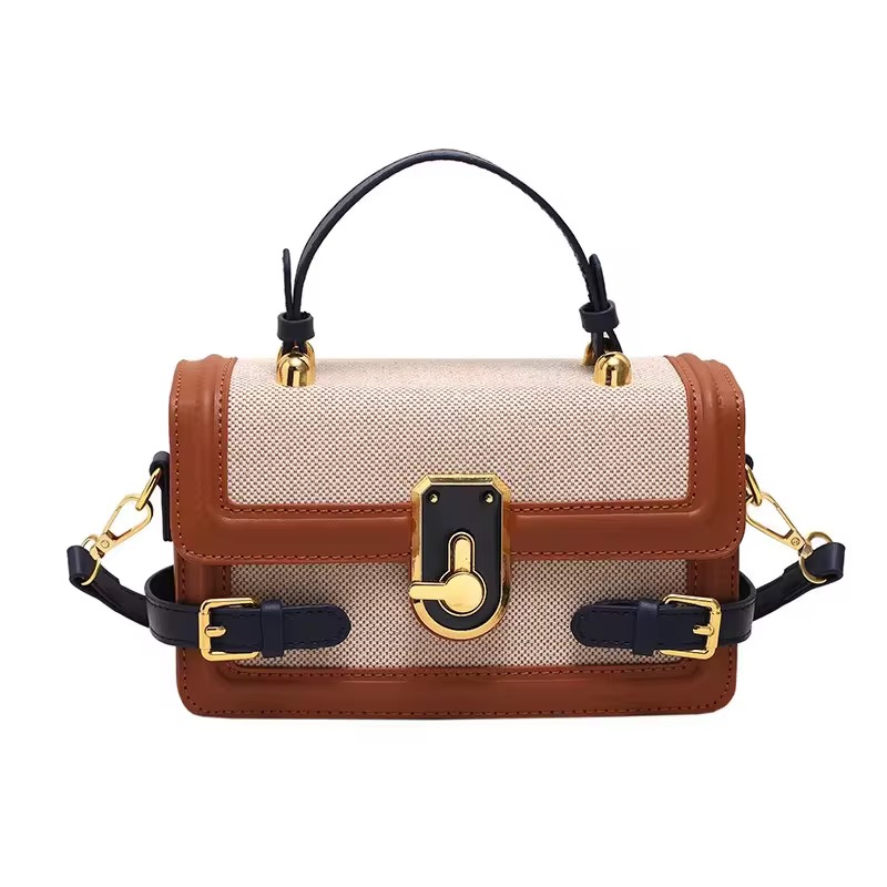 Brown with Black Straps Handbag